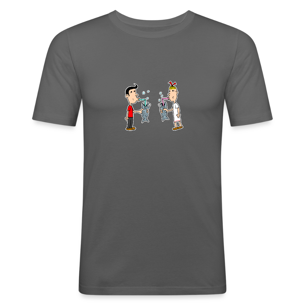 Slim fit shirt met Suske en Wiske die uit een vis drinken - graphite grey