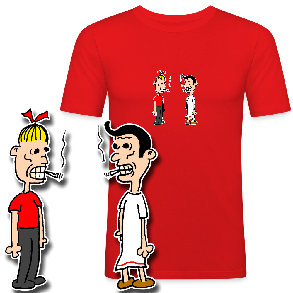 Slim fit shirt met Suske en Wiske die roken