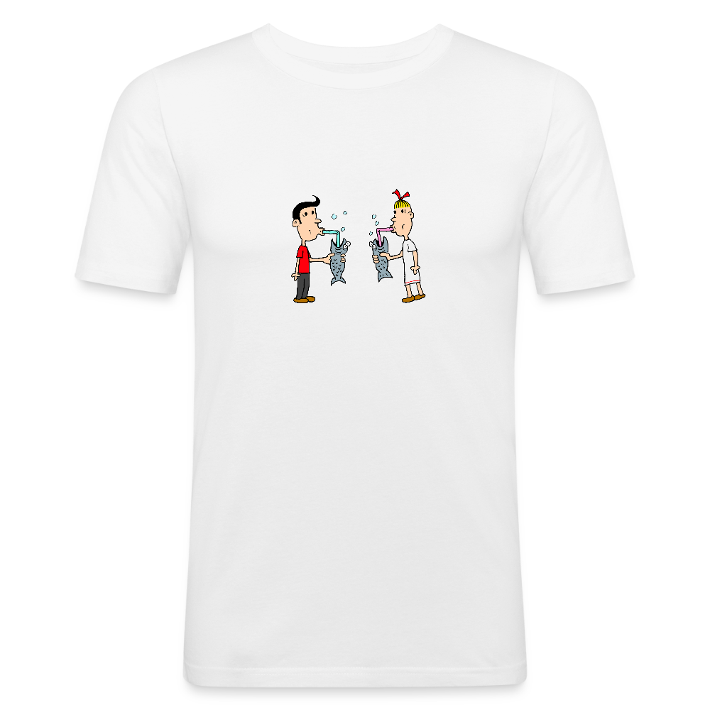 Slim fit shirt met Suske en Wiske die uit een vis drinken - white