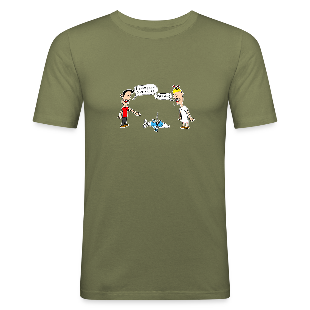 Shirt met Suske en Wiske die dode smurf vinden - khaki green