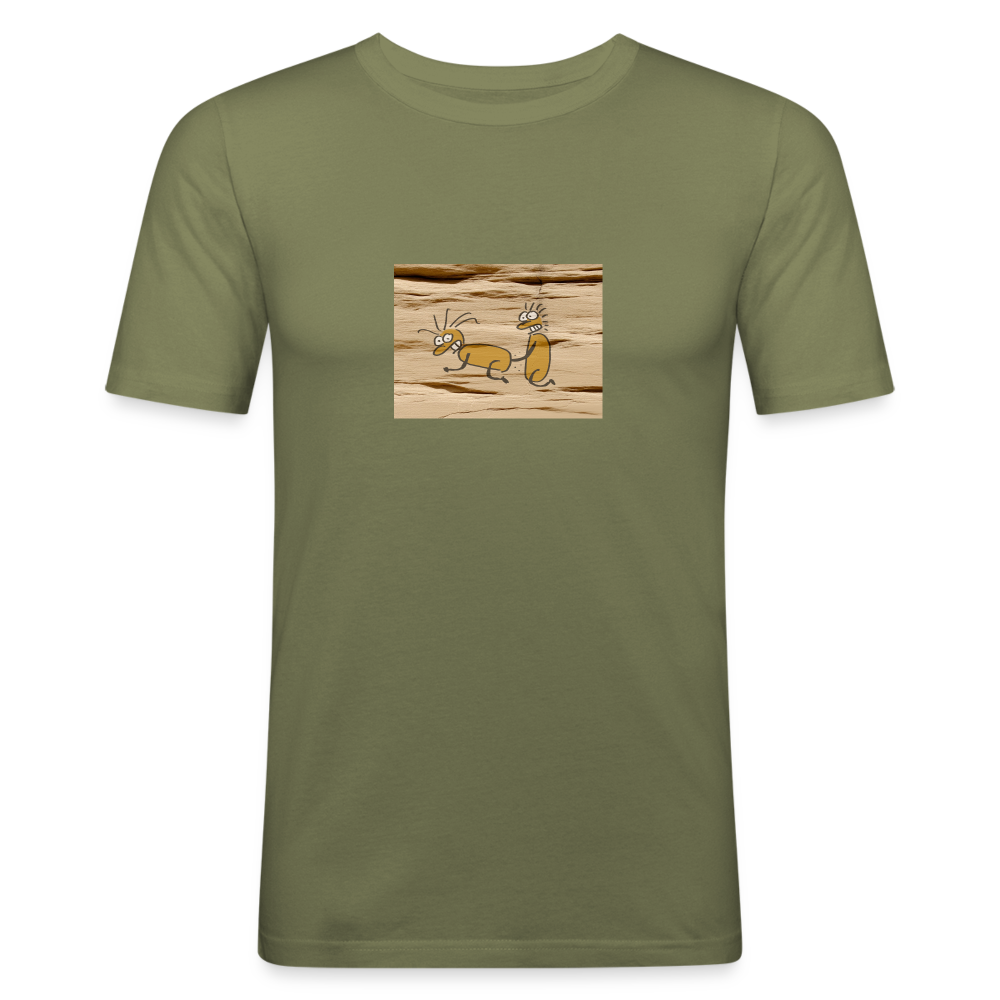 Shirt met erotische grotwandkunst 2 - khaki green