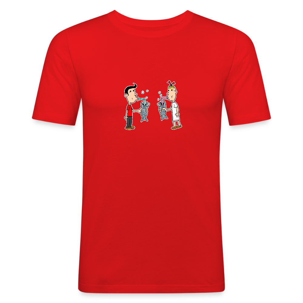 Slim fit shirt met Suske en Wiske die uit een vis drinken - red