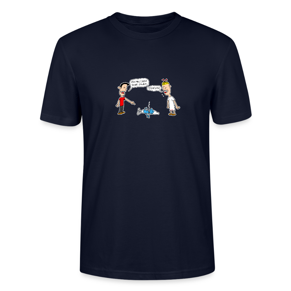 Shirt met Suske en Wiske die een dode smurf vinden - navy