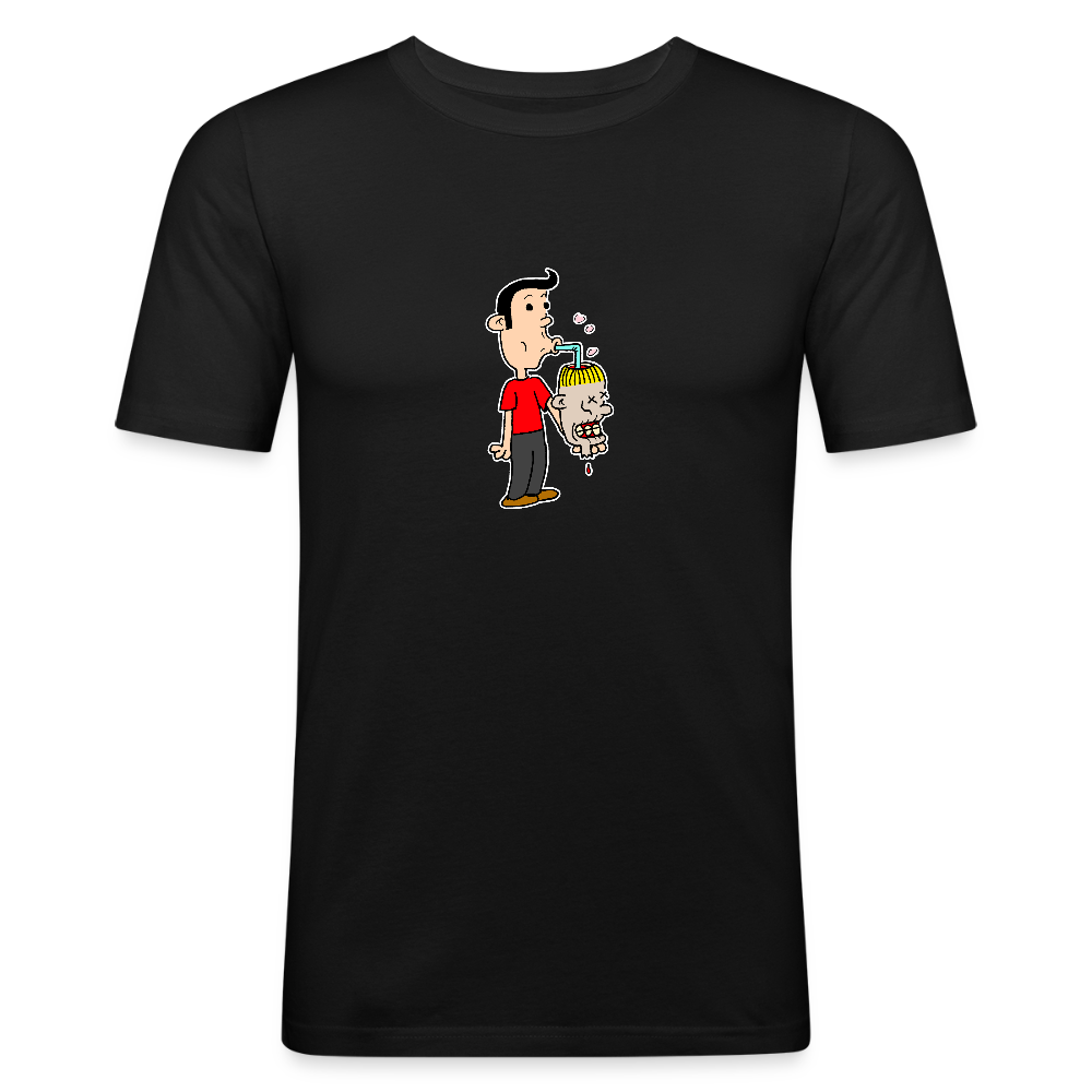 Slim fit shirt met Suske die iets uit Wiske haar schedel drinkt - black