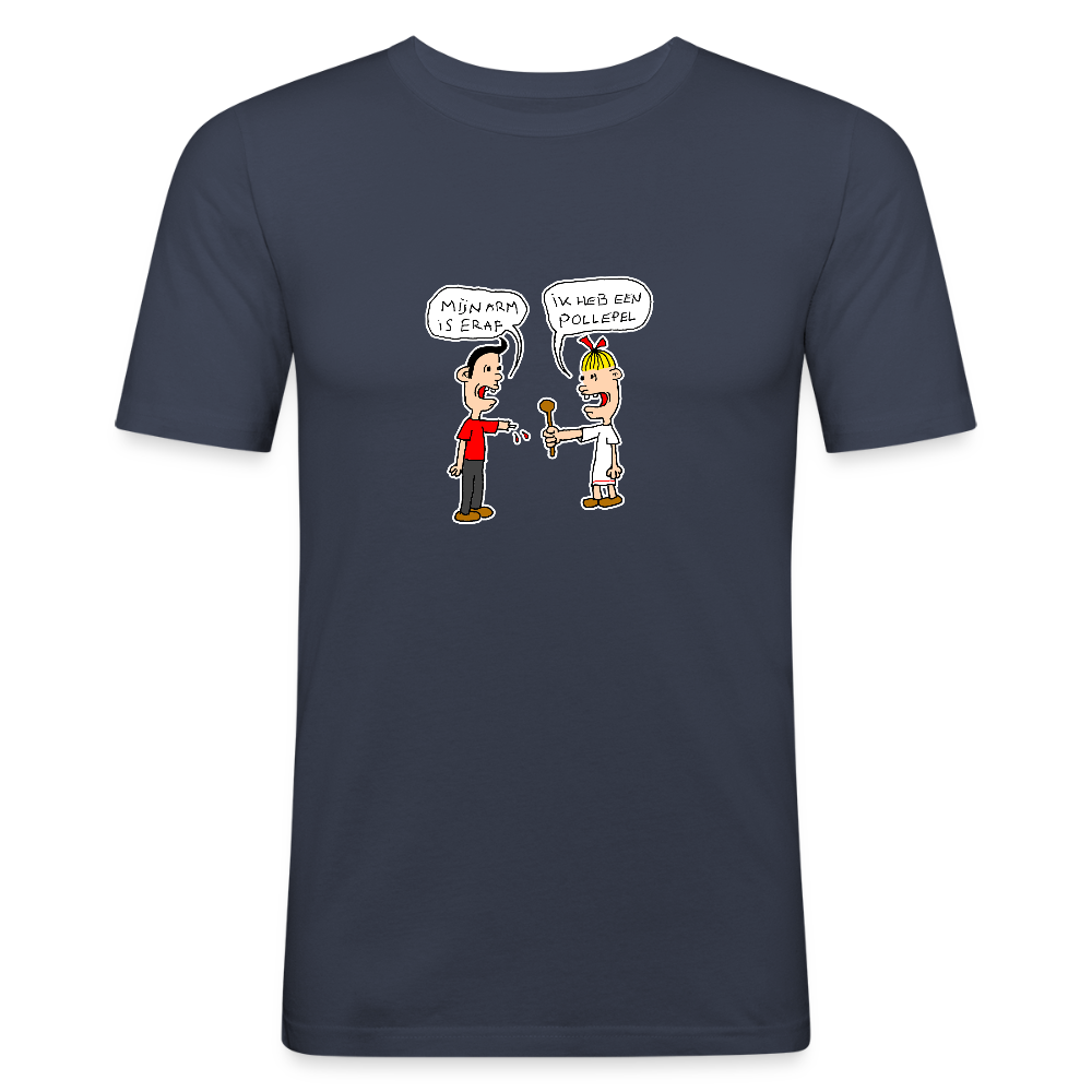 Slim fit shirt met Suske en Wiske die een praatje maken - navy