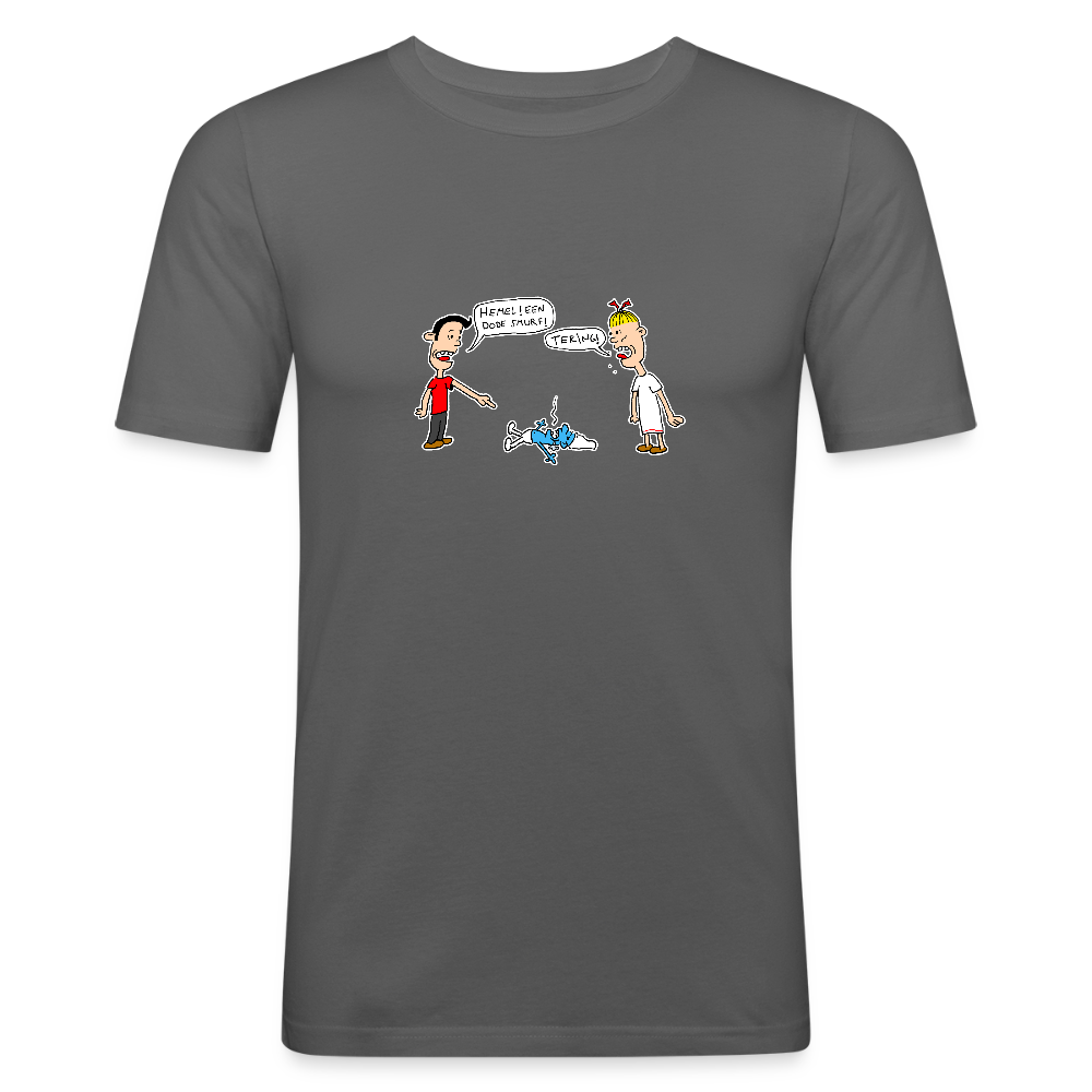 Shirt met Suske en Wiske die dode smurf vinden - graphite grey