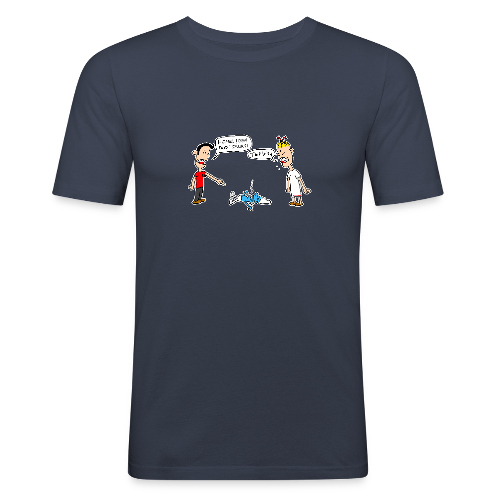 Shirt met Suske en Wiske die dode smurf vinden - navy