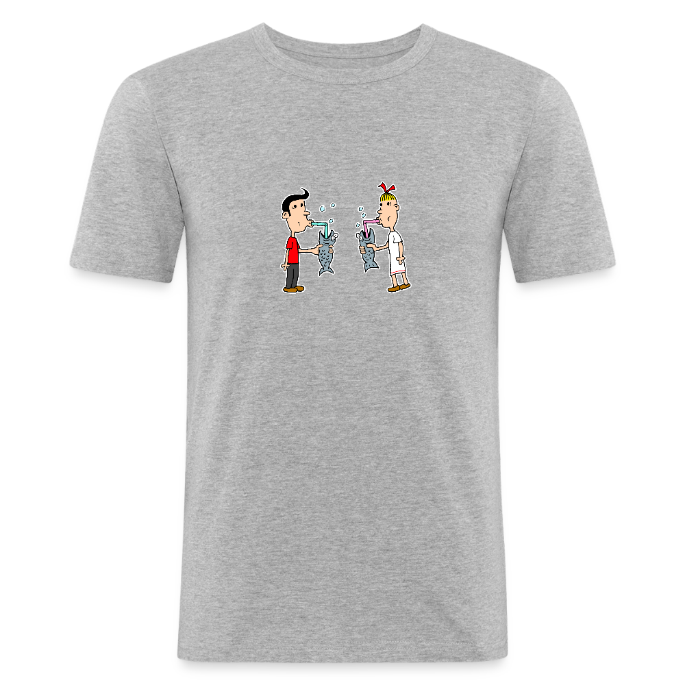 Slim fit shirt met Suske en Wiske die uit een vis drinken - heather grey