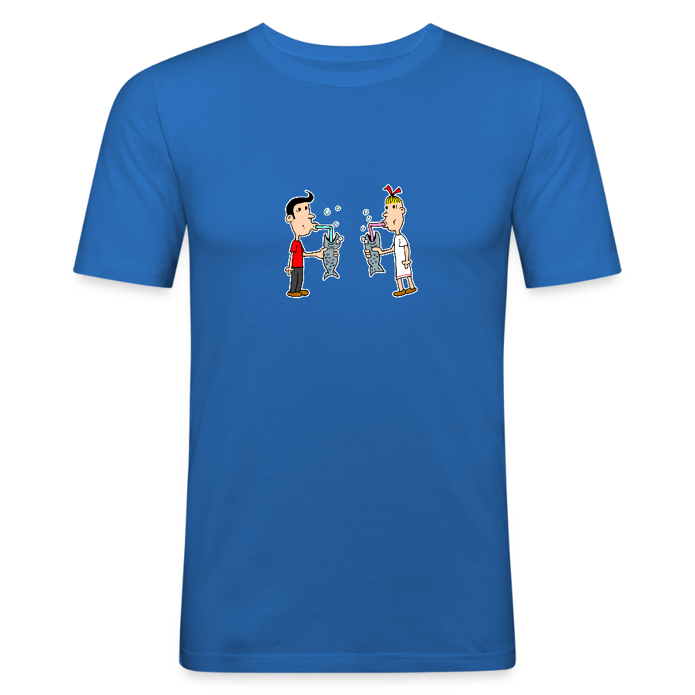 Slim fit shirt met Suske en Wiske die uit een vis drinken - royal blue