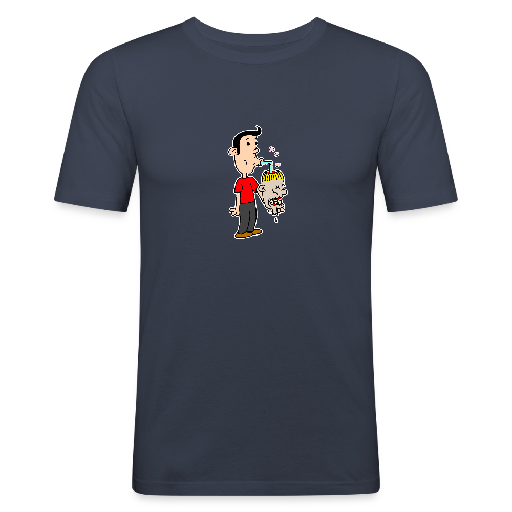 Slim fit shirt met Suske die iets uit Wiske haar schedel drinkt - navy