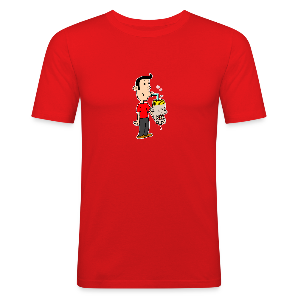 Slim fit shirt met Suske die iets uit Wiske haar schedel drinkt - red