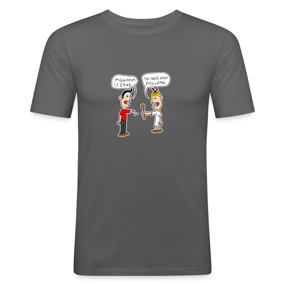 Slim fit shirt met Suske en Wiske die een praatje maken - graphite grey