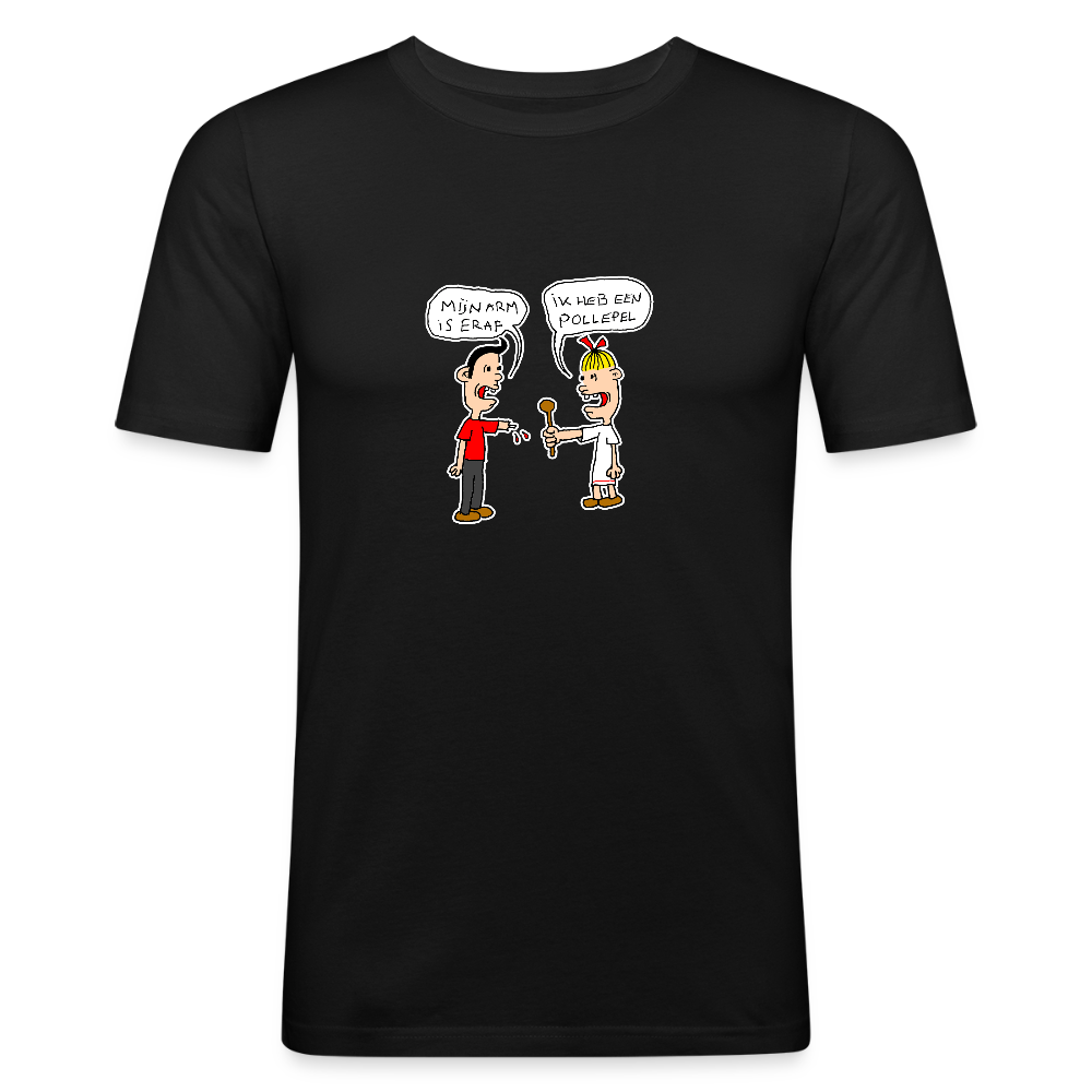 Slim fit shirt met Suske en Wiske die een praatje maken - black