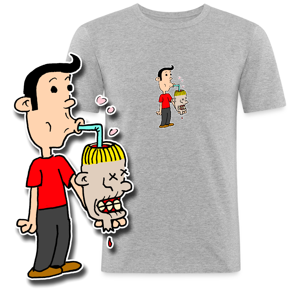 Slim fit shirt met Suske die iets uit Wiske haar schedel drinkt