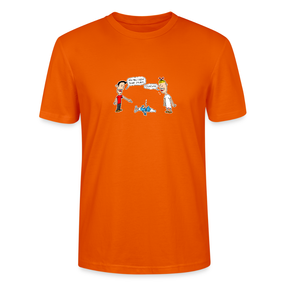 Shirt met Suske en Wiske die een dode smurf vinden - bright orange