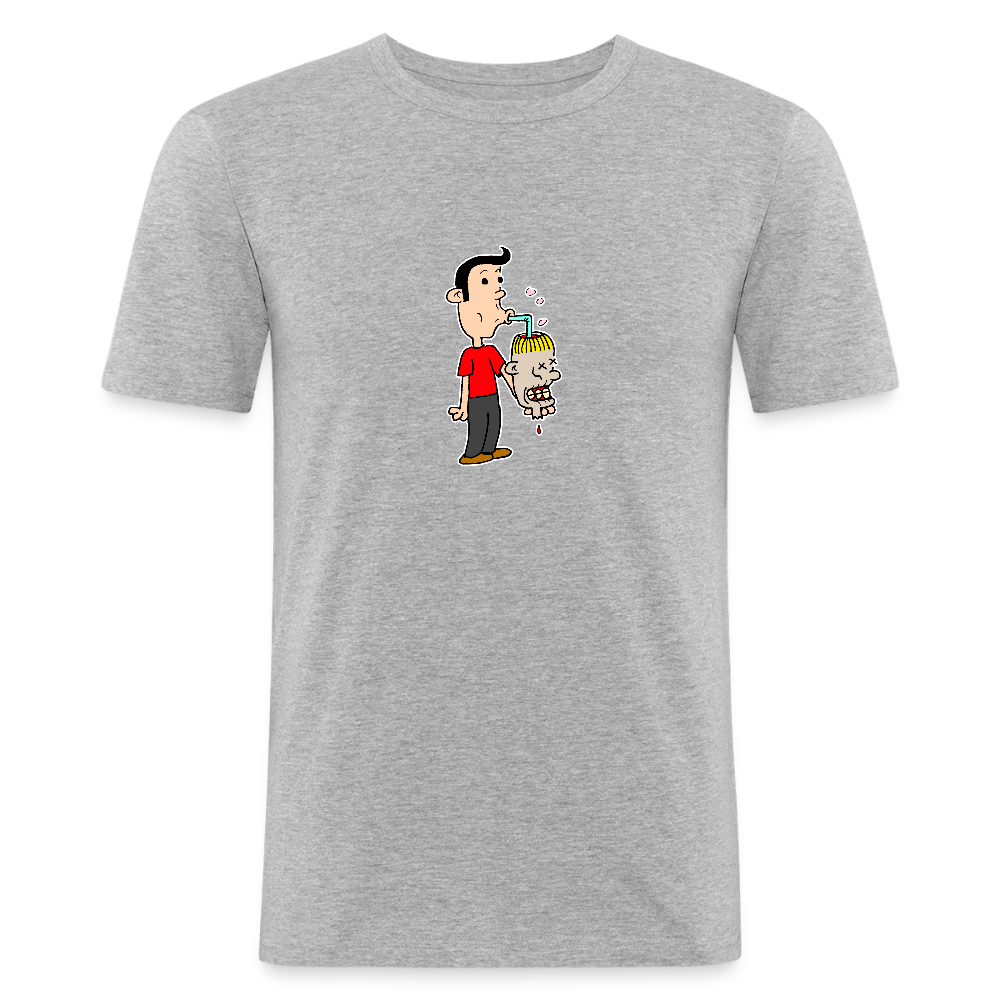 Slim fit shirt met Suske die iets uit Wiske haar schedel drinkt - heather grey
