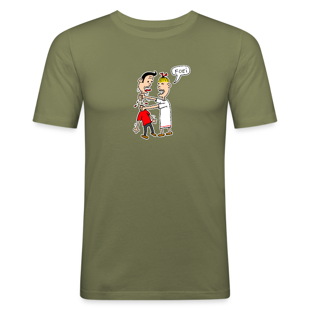 Slim fit shirt met Wiske die iets uitlegt aan Suske - khaki green