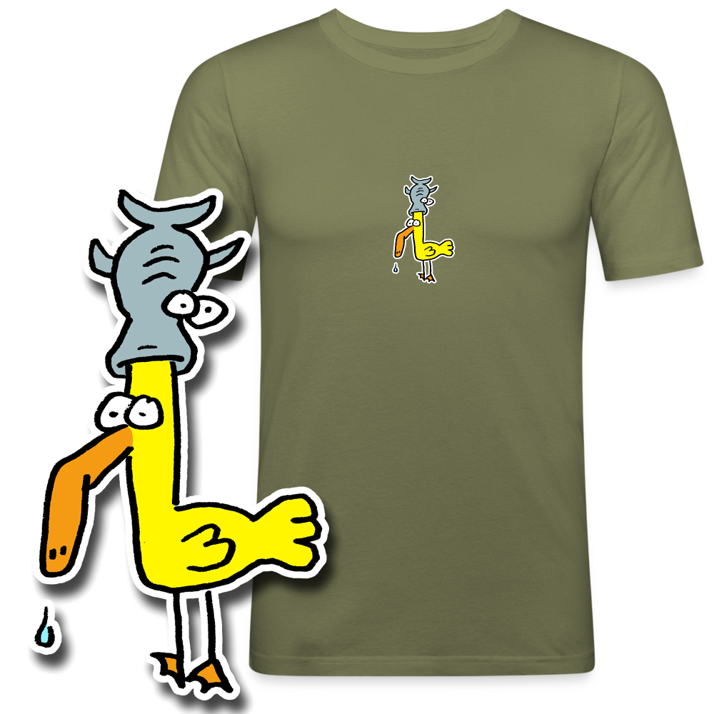 Slim fit shirt met eend met vis op zijn hoofd