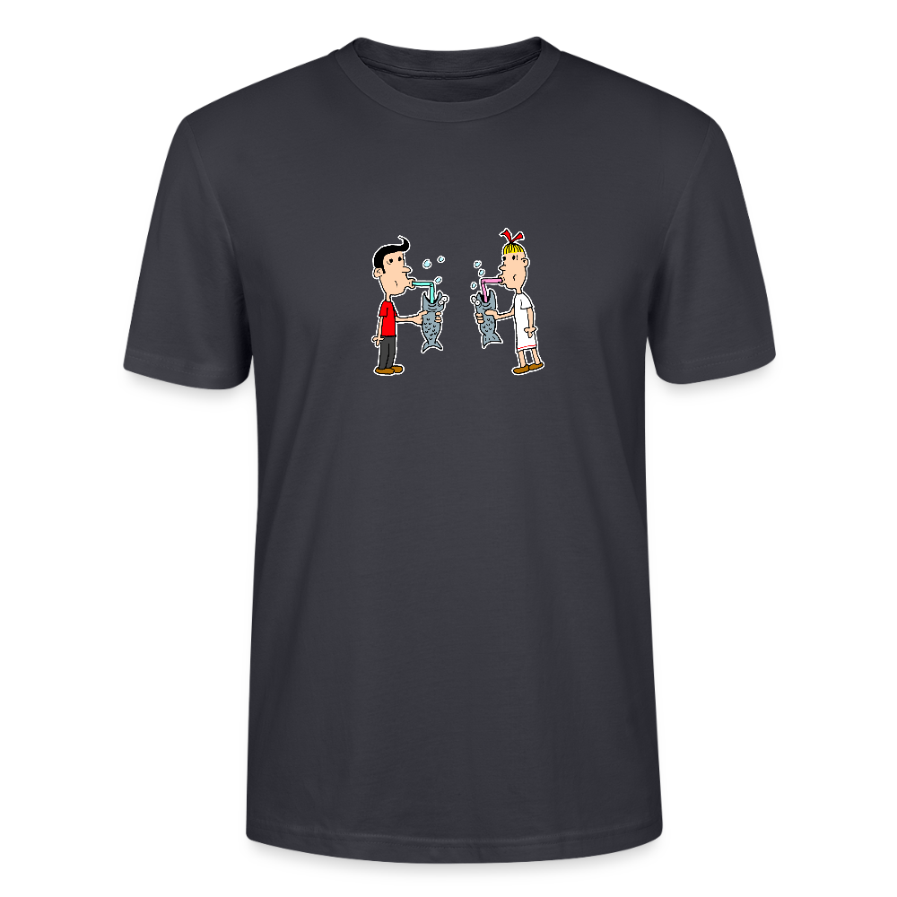 Regular fit shirt met Suske en Wiske die uit een vis drinken - India Ink Grey