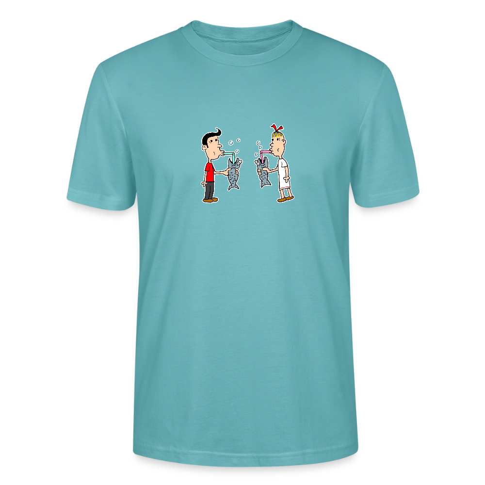 Regular fit shirt met Suske en Wiske die uit een vis drinken - pastel turquoise