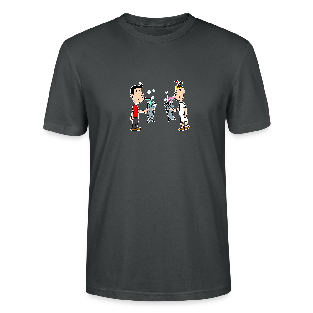 Regular fit shirt met Suske en Wiske die uit een vis drinken - anthracite