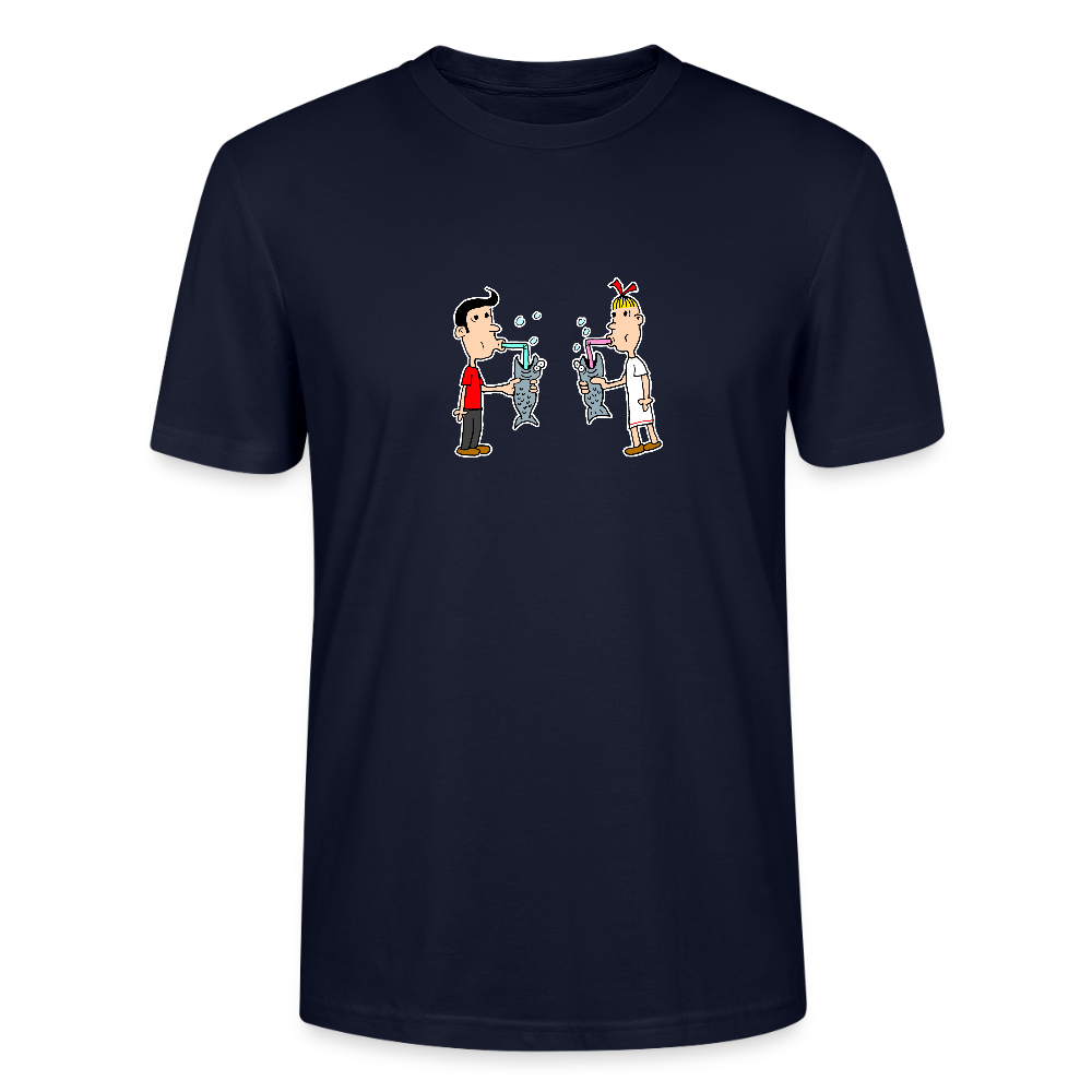 Regular fit shirt met Suske en Wiske die uit een vis drinken - navy