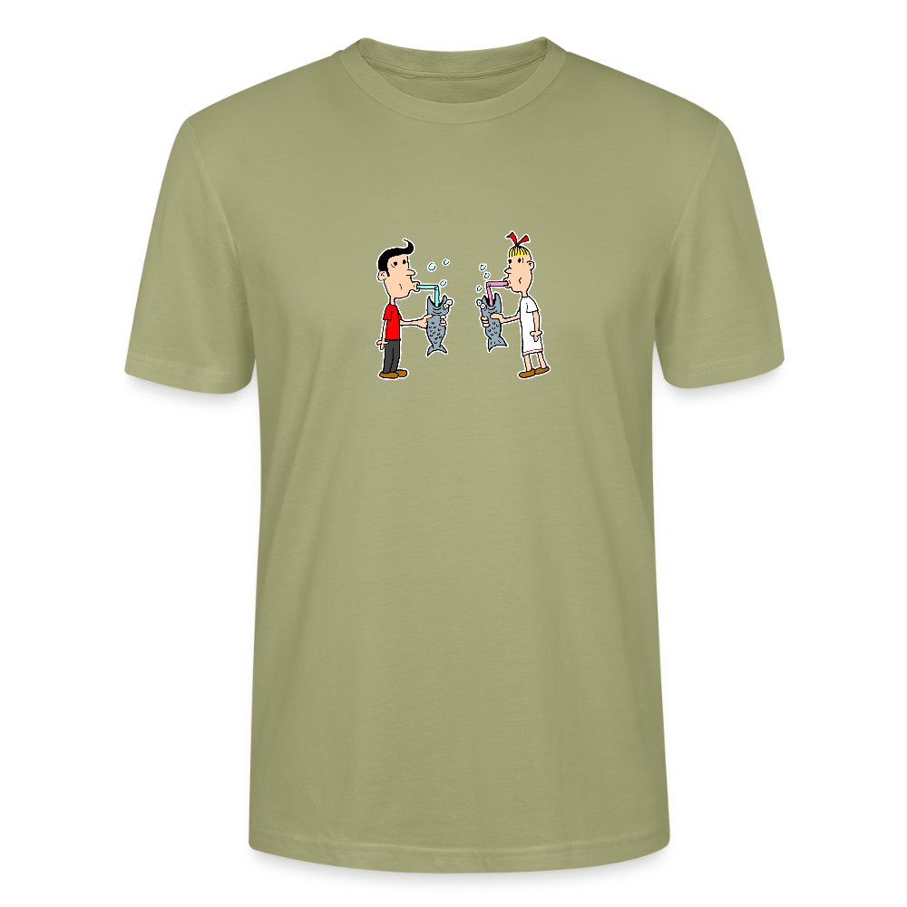 Regular fit shirt met Suske en Wiske die uit een vis drinken - sage