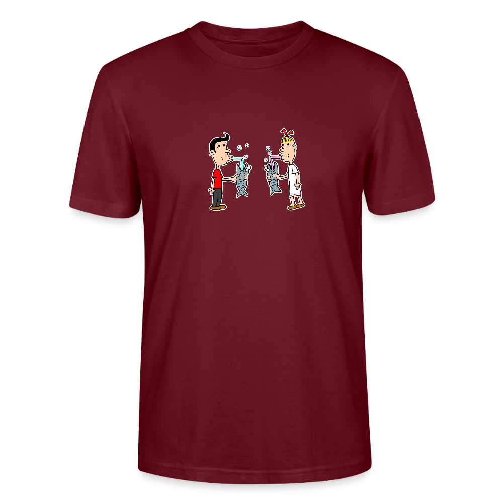 Regular fit shirt met Suske en Wiske die uit een vis drinken - burgundy
