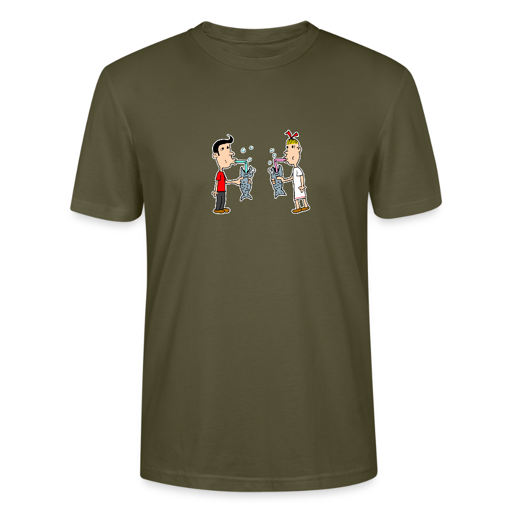 Regular fit shirt met Suske en Wiske die uit een vis drinken - khaki