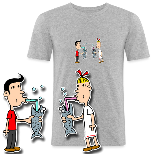 Slim fit shirt met Suske en Wiske die uit een vis drinken