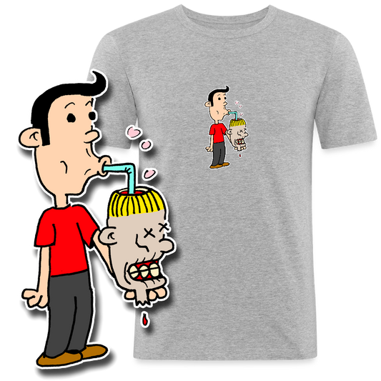 Slim fit shirt met Suske die iets uit Wiske haar schedel drinkt