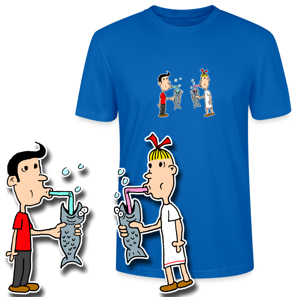 Regular fit shirt met Suske en Wiske die uit een vis drinken