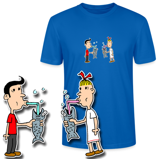 Regular fit shirt met Suske en Wiske die uit een vis drinken