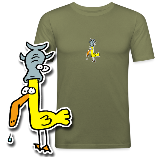 Slim fit shirt met eend met vis op zijn hoofd